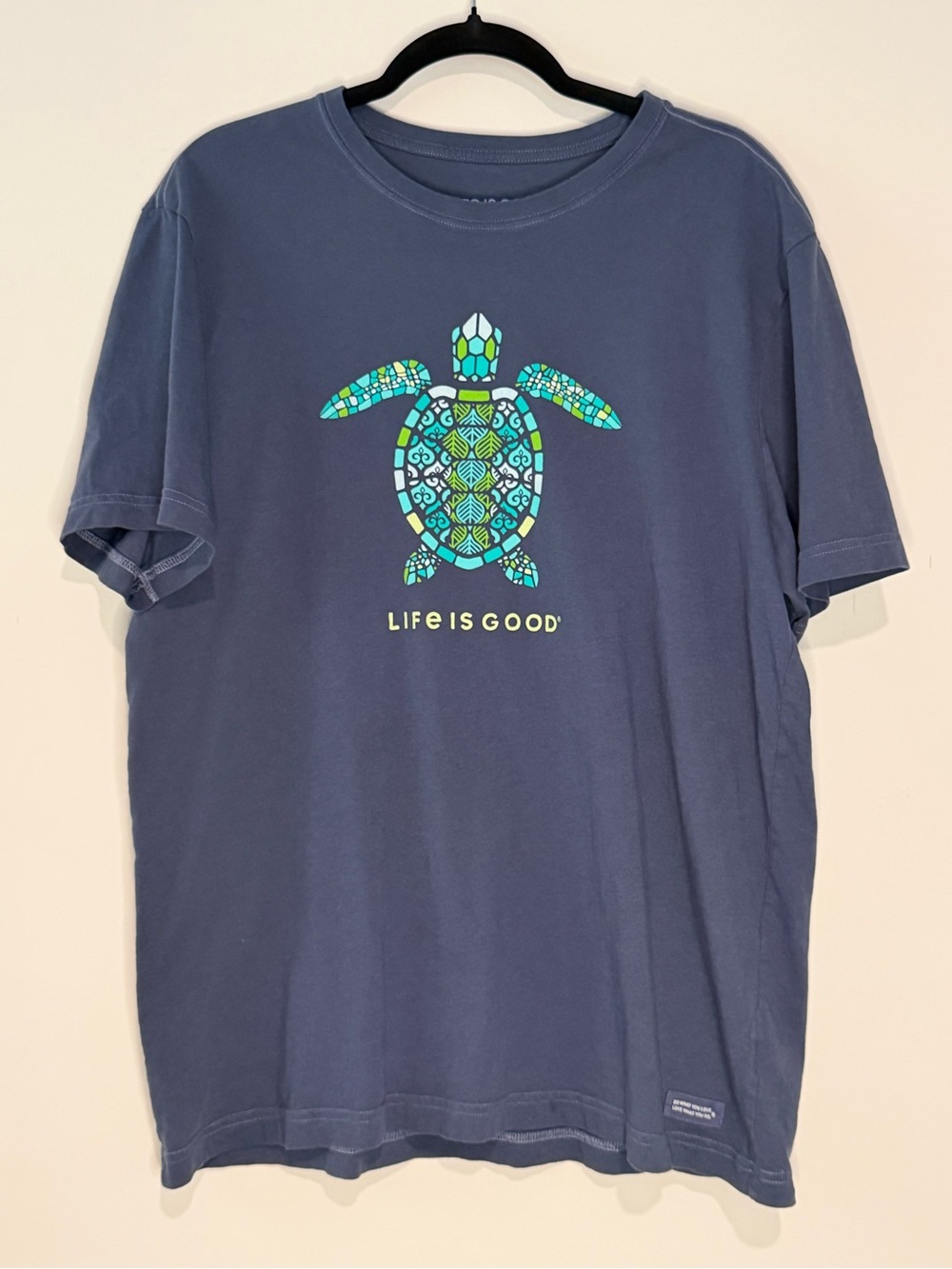 Life Is Good (L) Navy Blue Tee with Turquoise & Lime Turtle